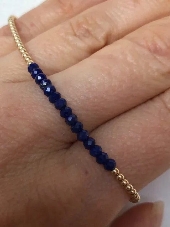 Karen Lazar - 2MM Yellow Gold Filled Bracelet with Royal Blue Stones - Picture 4 of 5